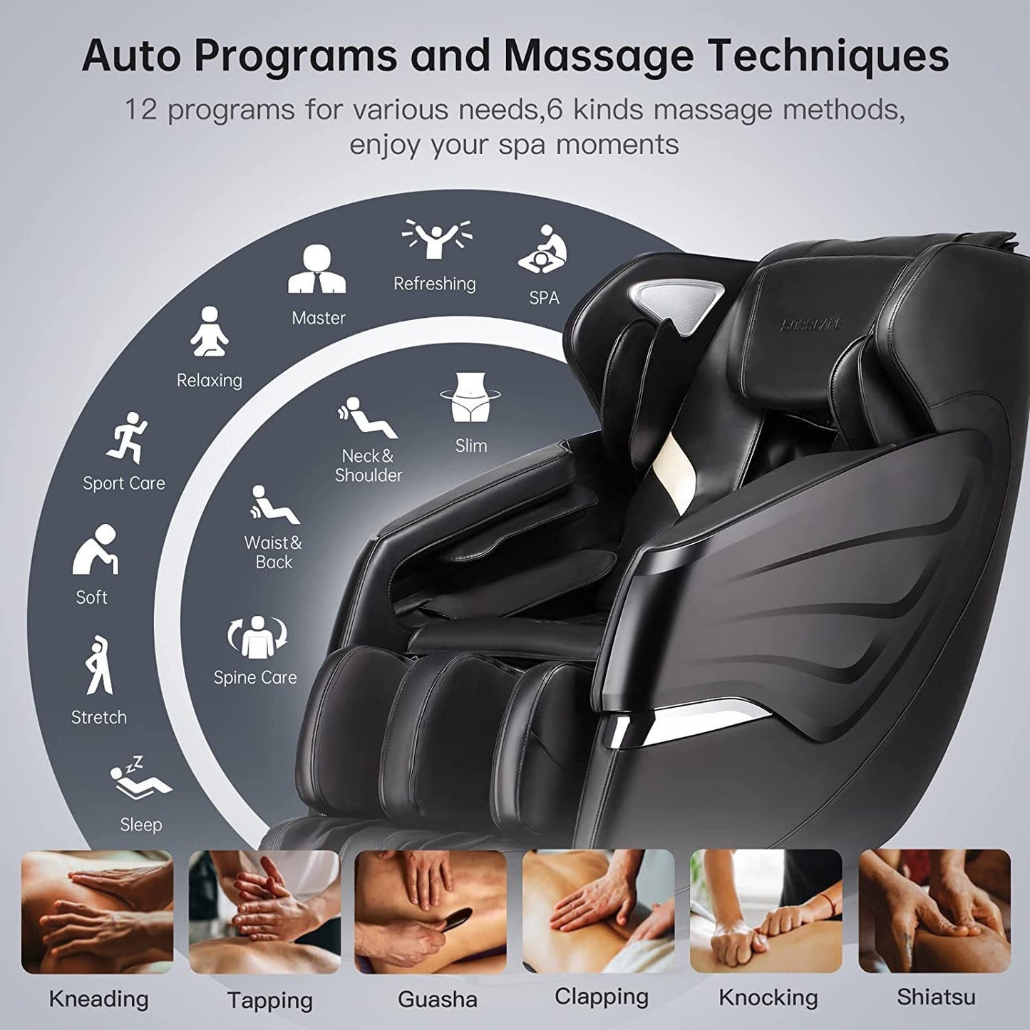 Massage Chairs SL Track Full Body Massage Recliner with Foot Roller,Airbag Massage,Zero Gravity, Bluetooth Speaker Black