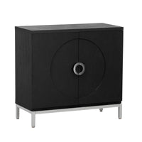 TREXM Simple Storage Cabinet Accent Cabinet with Solid Wood Veneer and Metal Leg Frame for Living Room, Entryway, Dining Room (Black)