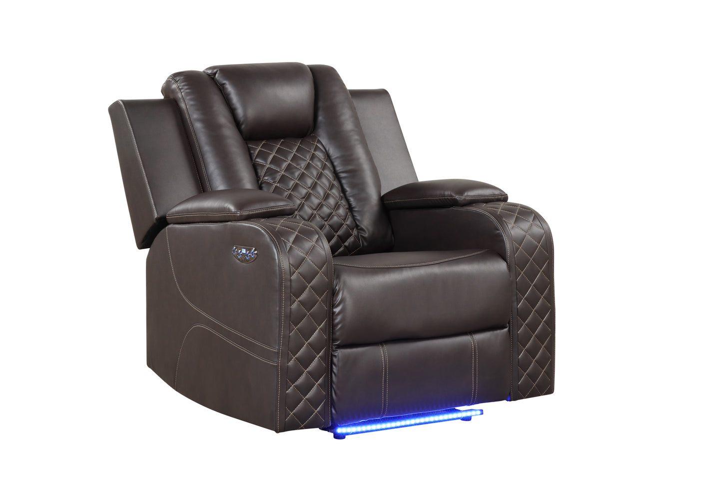 Benz LED & Power Recliner 3 PC Made With Faux Leather in Brown