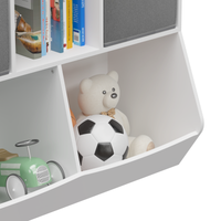 Kids Bookcase with Collapsible Fabric Drawers, Children's Toy Storage Cabinet for Playroom, Bedroom, Nursery, School, White/Gray