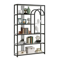 70.9 Inch Home Office Bookcase Open Bookshelf Storage Large 6 Shelf Bookshelf Furniture with Black Metal Frame, White