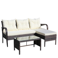 Outdoor patio Furniture sets 3 piece Conversation set wicker Ratten Sectional Sofa With Seat Cushions(Beige Cushion)