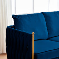 Comfy Handmade Bucket Woven Fluffy Tufted Upholstered Sofa Set Living Room, 2 Accent Chair and 1 Two Seater Sofa , Blue Velvet