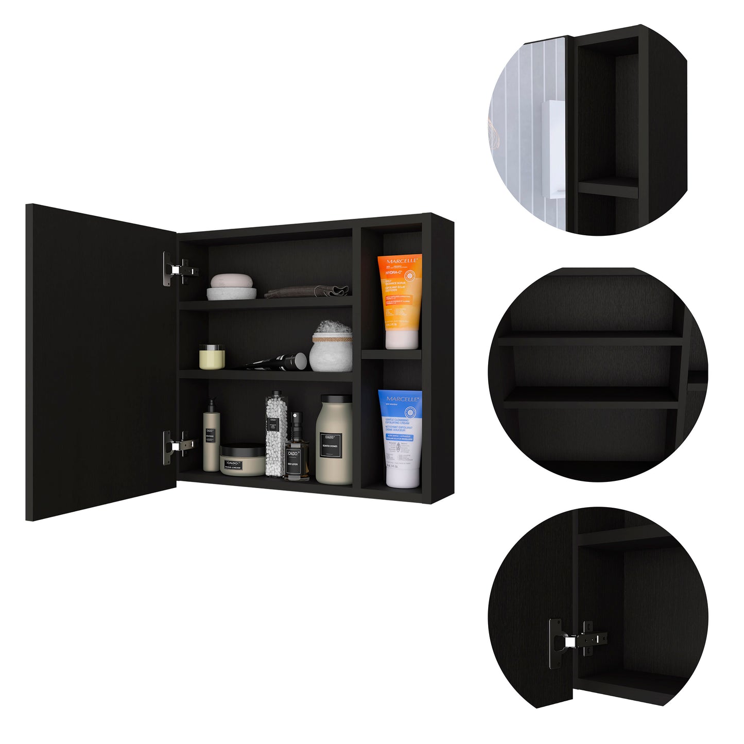 Oman Medicine Cabinet, Three Internal Shelves, Single Door, Two External Shelves -Black