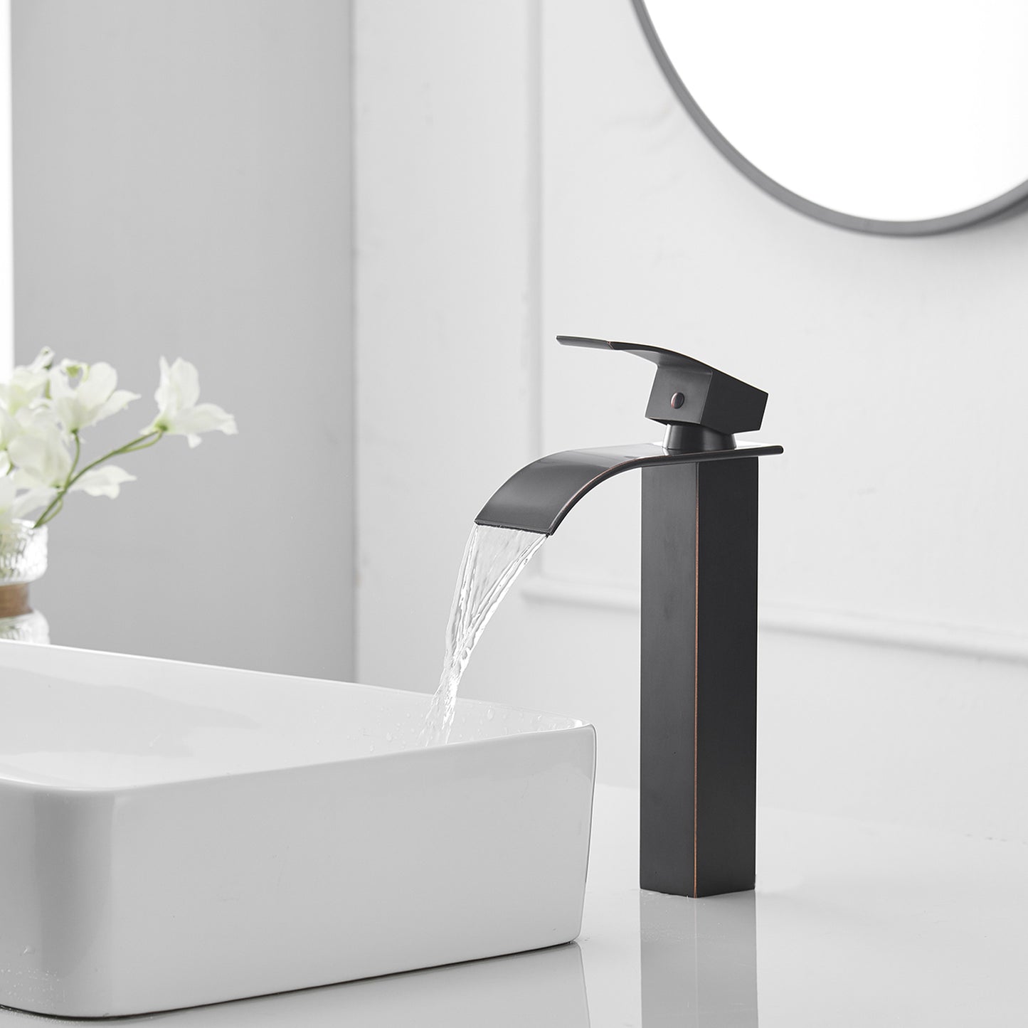 Waterfall Single Hole Single Handle Bathroom Vessel Sink Faucet With Pop-up Drain Assembly in Oil Rubbed Bronze