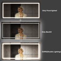 72 in. W x 36 in. H LED Large Rectangular Frameless Anti-Fog Bathroom Mirror Front & Backlit