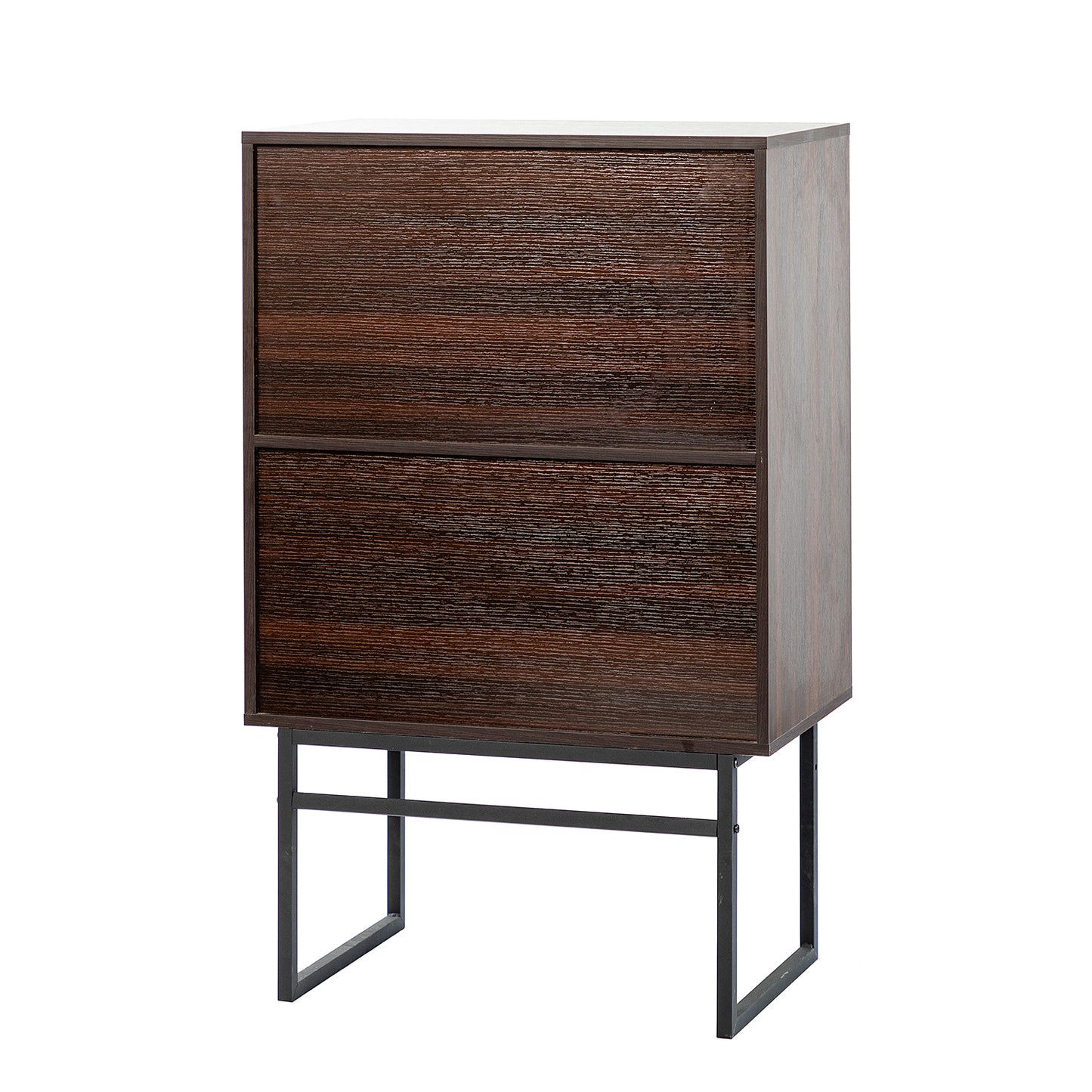 Epaphus 2-Door Accent Cabinet with interior shelves and Black Metal Base