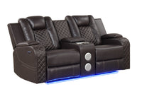 Benz LED & Power Recliner 3 PC Made With Faux Leather in Brown