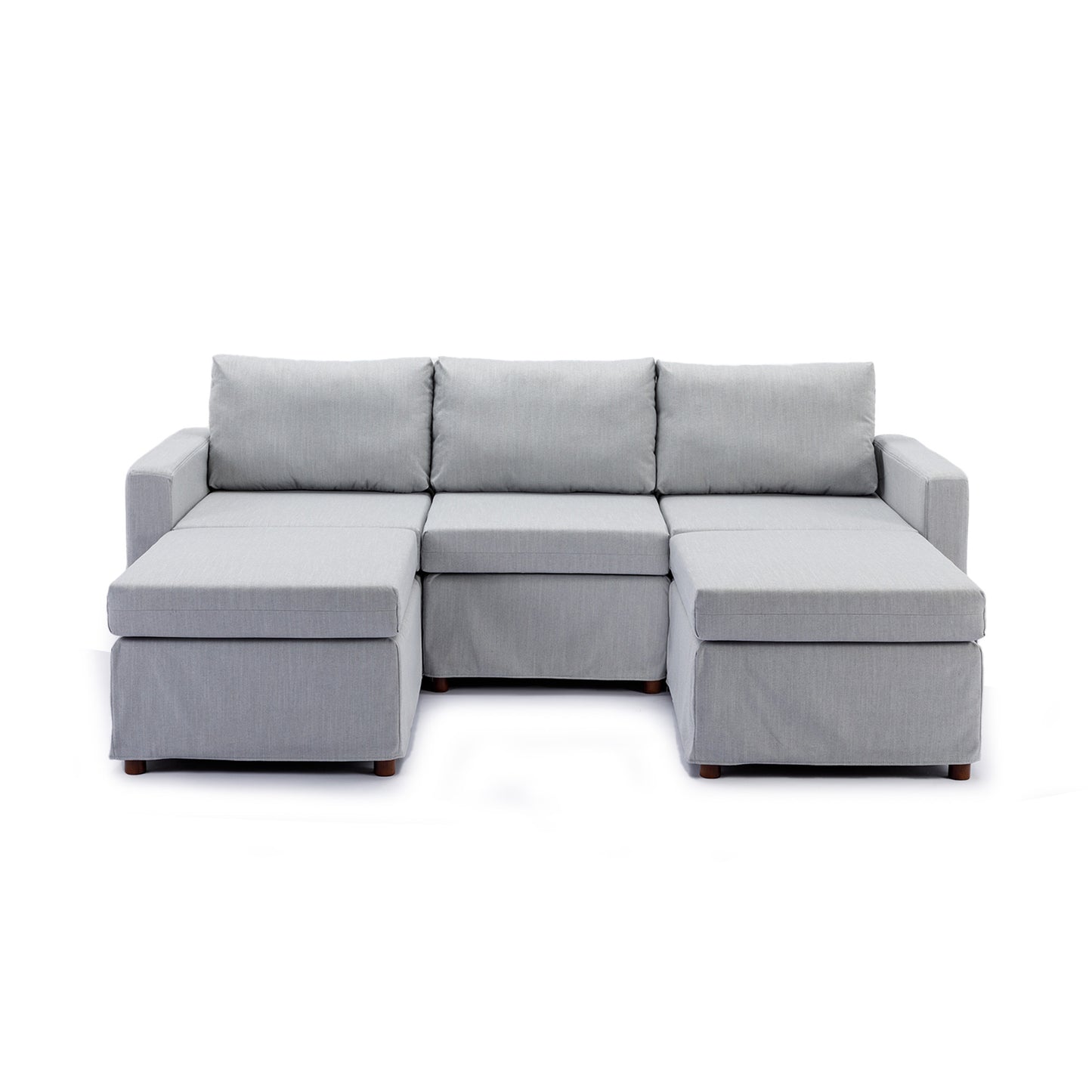 3 Seat Module Sectional Sofa Couch With 2 Ottoman,Seat Cushion and Back Cushion Removable and Washable,Light Grey