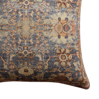 Gib 18 x 18 Handcrafted Square Cotton Accent Throw Pillow, Ornate Vintage Floral Pattern, Blue, Brown