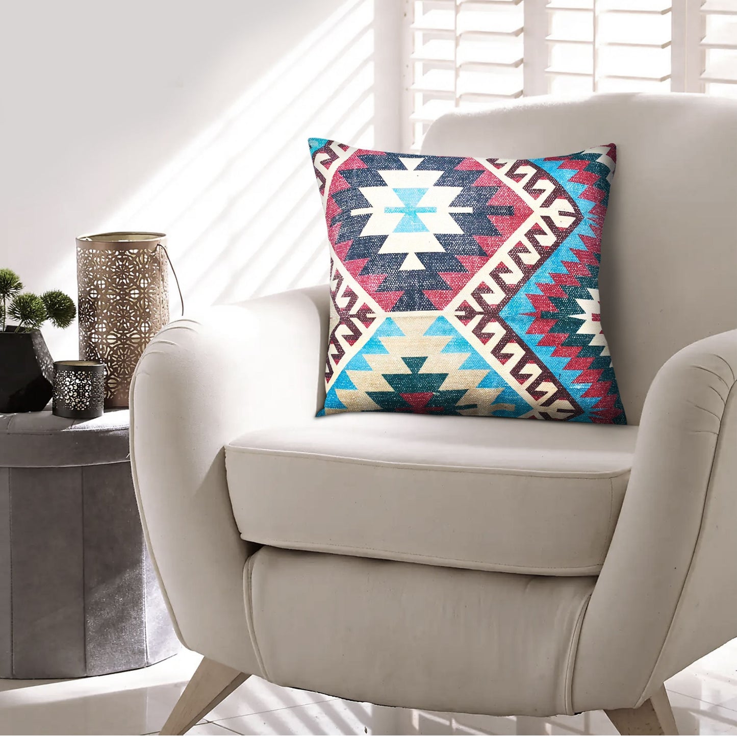 24 x 24 Square Cotton Accent Throw Pillow, Western Tribal Pattern, Multicolor