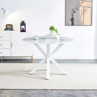 1+4,5pieces dining set,42.1"WHITE Table cross leg Mid-century Dining Table for 4-6 people With Round Mdf Table Top, Pedestal Dining Table, End Table Leisure Coffee Table