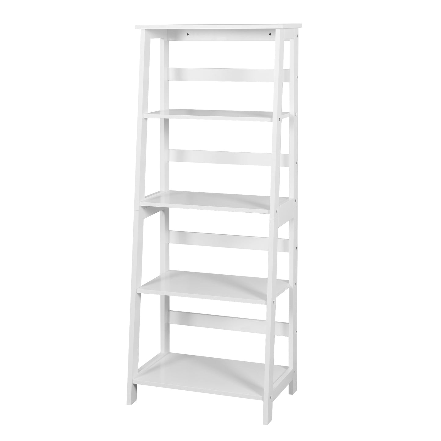 Basics Modern 5-Tier Ladder Wooden shelf Organizer, White 13.7" D x 23.6" W x 58.1" H