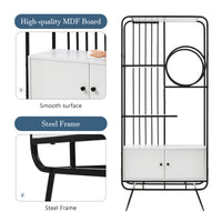 Home Office Bookcase with Cabinet Open Bookshelf Storage Large Bookshelf Furniture with Black Metal Frame, White