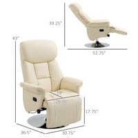 HOMCOM Manual Recliner Chair for Adults, Adjustable Swivel Recliner with Footrest, Padded Arms, PU Leather Upholstery and Steel Base for Living Room, Cream White