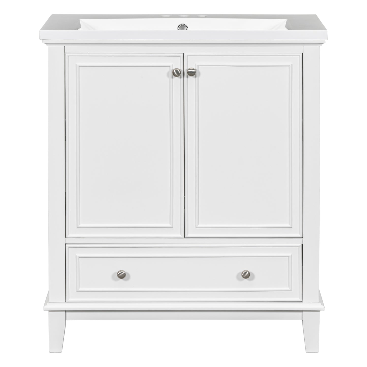 30" Bathroom Vanity with Sink Combo, Multi-functional Bathroom Cabinet with Doors and Drawer, Solid Frame and MDF Board, White