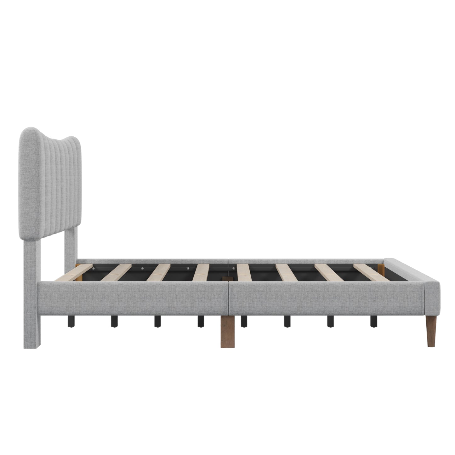 Upholstered Platform Bed Frame with Vertical Channel Tufted Headboard, No Box Spring Needed, Full,Gray