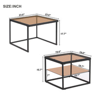 ON-TREND Modern Nested Coffee Table Set with High-low Combination Design, Brown Tempered Glass Cocktail Table with Metal Frame, Length Adjustable 2-Tier Center&End Table for Living Room, Black