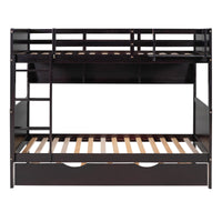 Twin-Over-Twin Bunk Bed with Twin size Trundle , Separable Bunk Bed with Bookshelf for Bedroom -Espresso