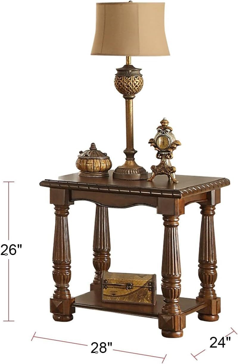 Traditional Formal Look Wooden 1pc End Table Living Room Sofa Side Table Rubberwood Ash Burl Veneer