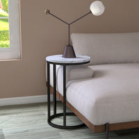 Modern C-shaped end/side table,Black metal frame with round marble color top-15.75''