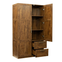 High wardrobe and kitchen cabinet with 2 doors, 2 drawers and 5 storage spaces,walnut