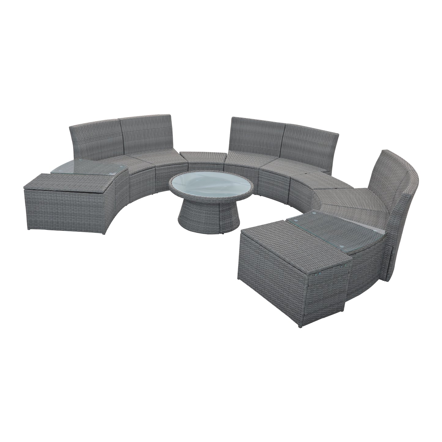 TOPMAX 10-Piece Outdoor Sectional Half Round Patio Rattan Sofa Set, PE Wicker Conversation Furniture Set for Free Combination, Light Gray