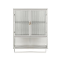 23.62"Glass Doors Modern Two-door Wall Cabinet with Featuring Two-tier Enclosed Storage, an Open Shelf, and Towel Rack, for Entryway Living Room Bathroom Dining Room