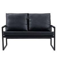 Stylish Two-Seater Sofa Chair with 2 Pillows - Comfortable PU Leather, High-Density Foam - Modern Design, Easy to Clean - Sturdy Metal Frame - Perfect for Cozy Living Spaces,BlackSF-D008-BK