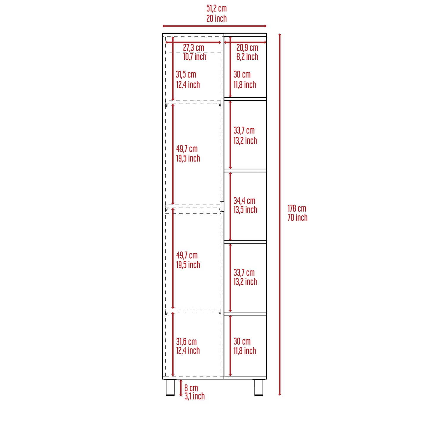 Corner Cabinet Womppi, Five Open Shelves, Single Door, White Finish