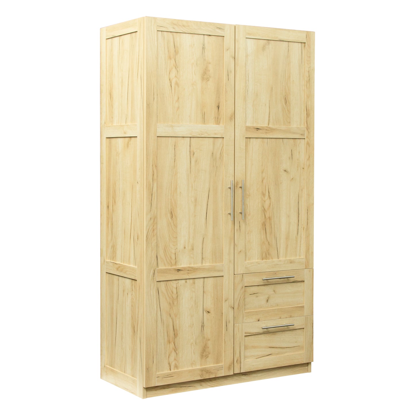 High wardrobe and kitchen cabinet with 2 doors, 2 drawers and 5 storage spaces,Oak