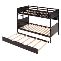 Twin-Over-Twin Bunk Bed with Twin size Trundle , Separable Bunk Bed with Bookshelf for Bedroom -Espresso