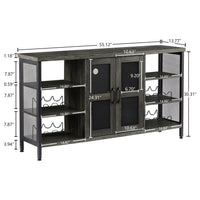 Industrial Wine Bar Cabinet, Liquor Storage Credenza, Sideboard with Wine Racks & Stemware Holder (Dark Grey, 55.12''w x 13.78''d x 30.31' ' h)