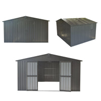 Backyard Storage Shed 11' x 12.5' with Galvanized Steel Frame & Windows, Outdoor Garden Shed Metal Utility Tool Storage Room with Lockable Door for Patio(Dark Gray)