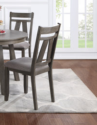 Dining Room Furniture 5pc Dining Set Round Table And 4x Side Chairs Gray Fabric Cushion Seat Rich Dark Brown Finish Wooden Table Top