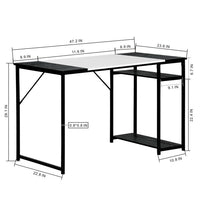 47.2" L x 23.6" D Writing Computer Desk, Home Office Study Desk with 2 Storage Shelves on Right Side, Fashion Simple Style Wood Table Metal Frame- White & Black