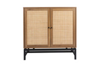 Natural rattan, 2 door cabinet, with 1 Adjustable Inner Shelves, rattan, Accent Storage Cabinet, Set of 2