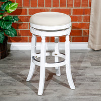 24" Counter Stool, White Finish, Beige Fabric Seat