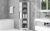 Tall Bathroom Storage Cabinet, Corner Cabinet with Glass Door, Open Storage, Adjustable Shelf, White