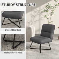 HOMCOM Armless Accent Chair, Upholstered Slipper Chair for Living Room with Crossed Steel Legs, Dark Gray