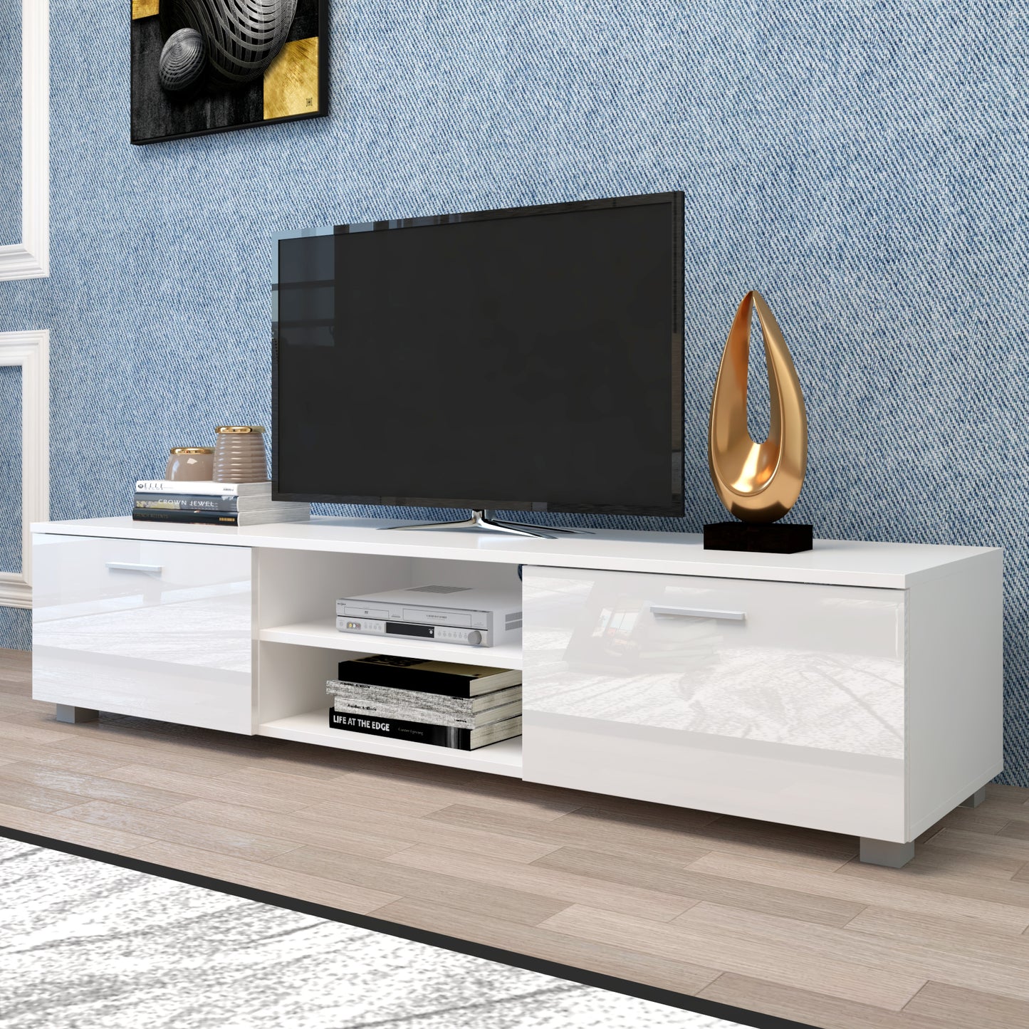 White TV Stand for 70 Inch TV Stands, Media Console Entertainment Center Television Table, 2 Storage Cabinet with Open Shelves for Living Room Bedroom