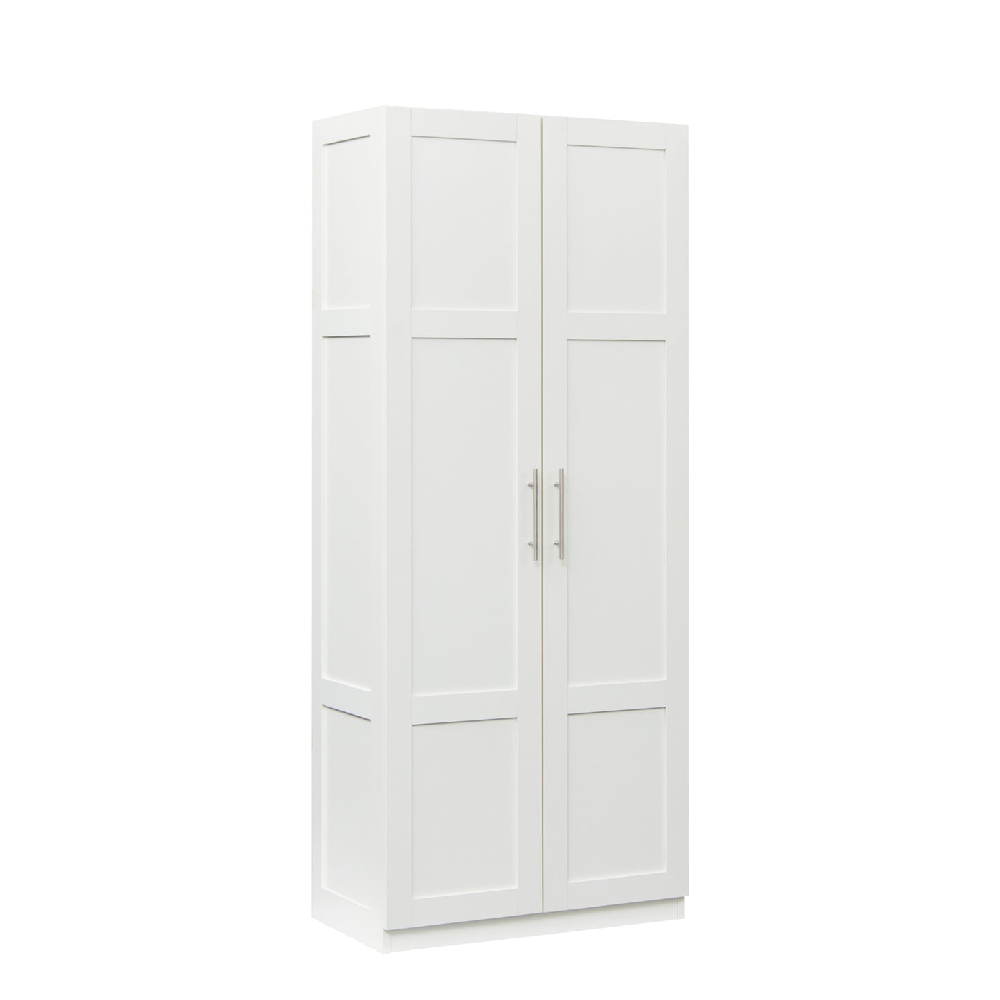 High wardrobe and kitchen cabinet with 2 doors and 3 partitions to separate 4 storage spaces,white