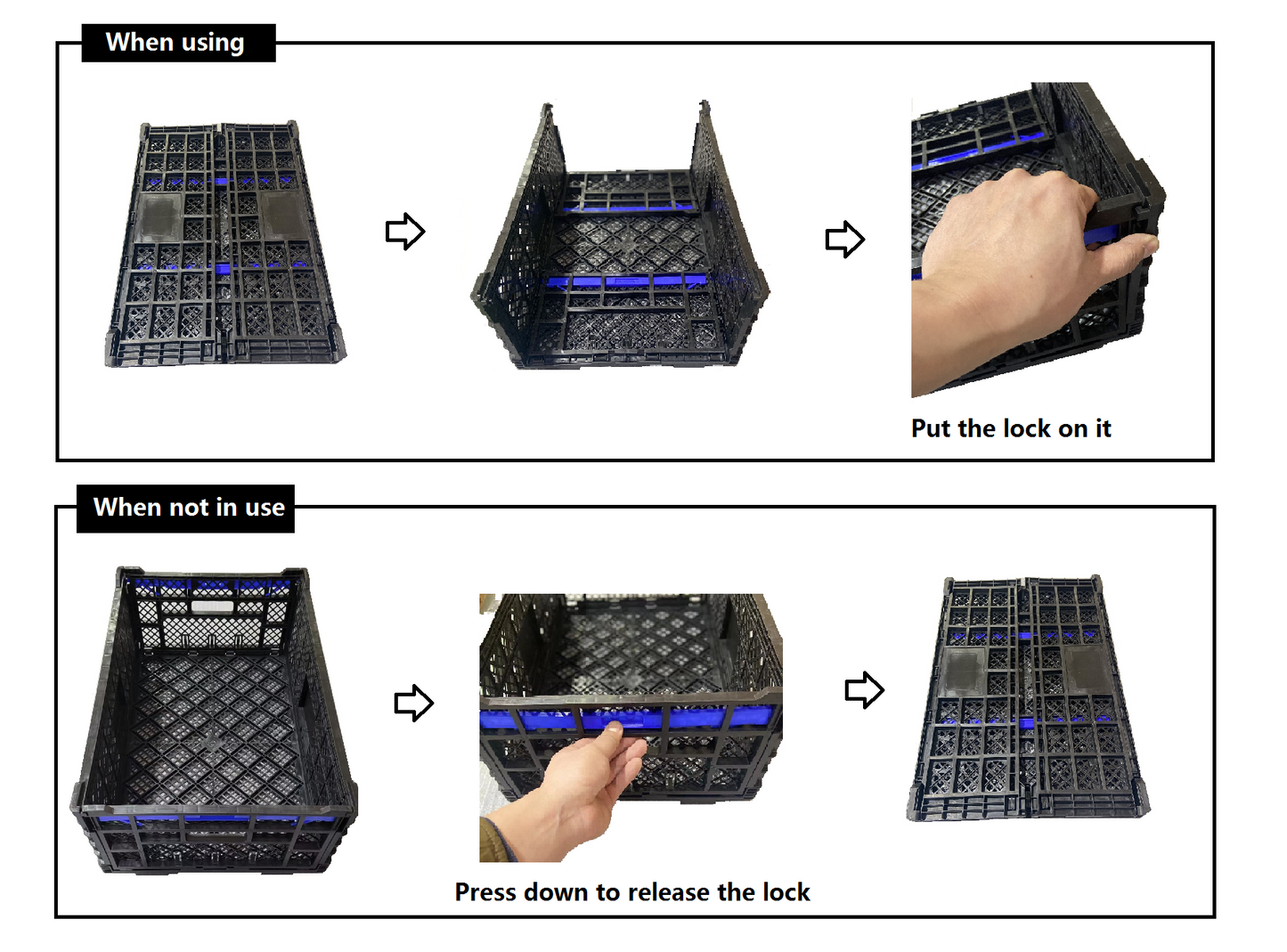 47L Collapsible Plastic Crates, Folding Storage Crates with Handles, 3 Packs