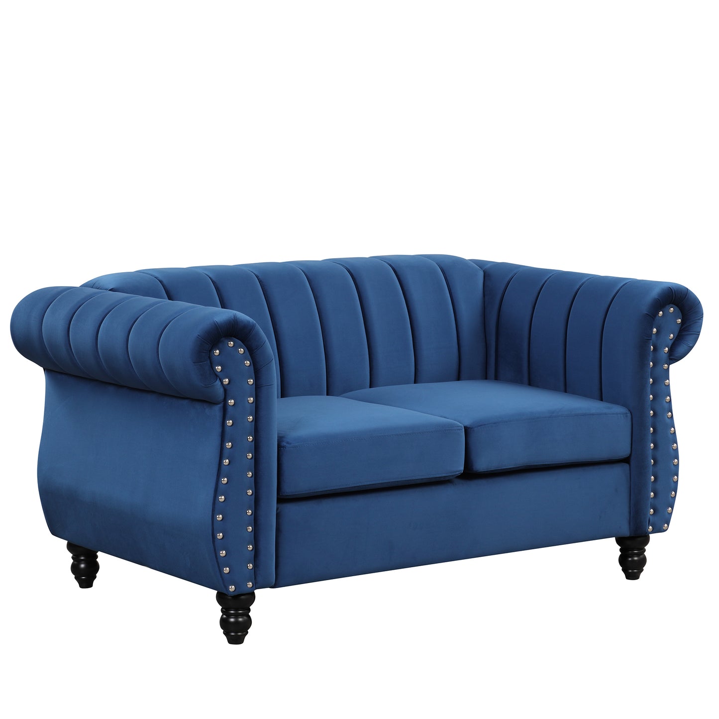 51" Modern Sofa Dutch Fluff Upholstered sofa with solid wood legs, buttoned tufted backrest,blue