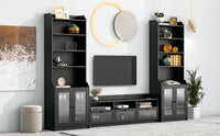 ON-TREND Chic Elegant Entertainment Wall Unit with Tall Cabinets, Modern TV Console Table for TVs Up to 65", Multifunctional TV Stand Set with Acrylic Board Door, Black