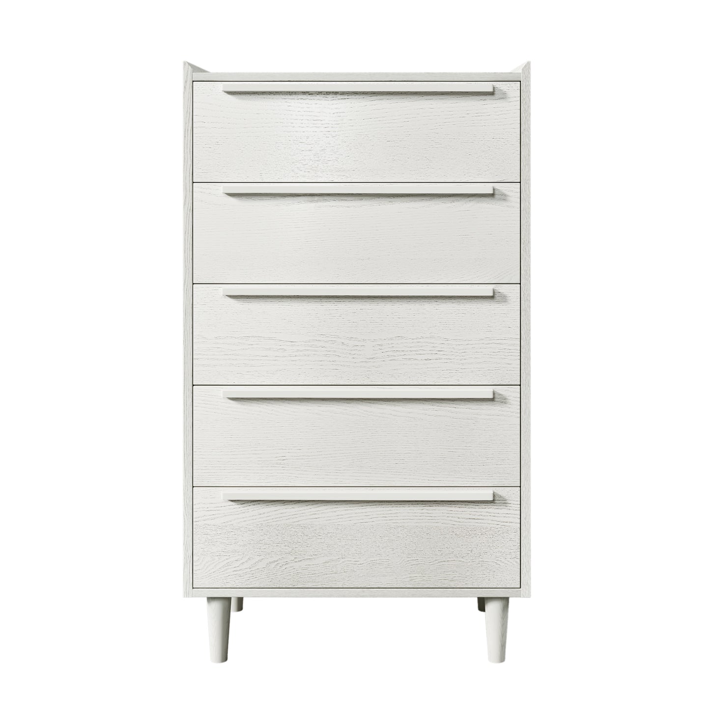 Modern Style Wood Grain 5-Drawer Chest with Solid Wood Legs, White