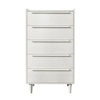 Modern Style Wood Grain 5-Drawer Chest with Solid Wood Legs, White