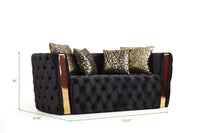 Naomi Button Tufted 2 Pc Sofa Set with Velvet Fabric and Gold Accent in Black