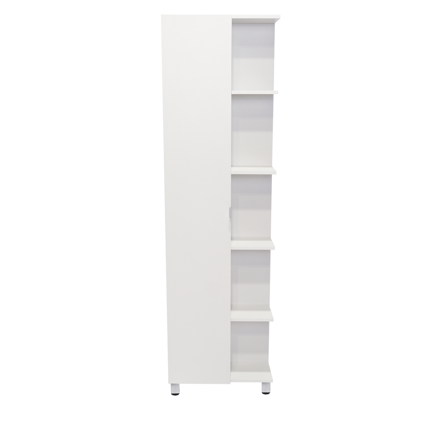 Corner Cabinet Womppi, Five Open Shelves, Single Door, White Finish