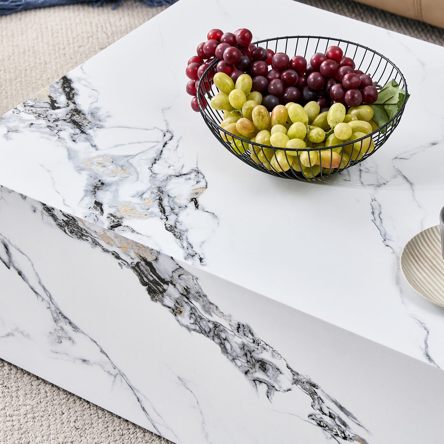 A stylish and durable design paired with a modern 3 piece coffee table set with marble patterns.